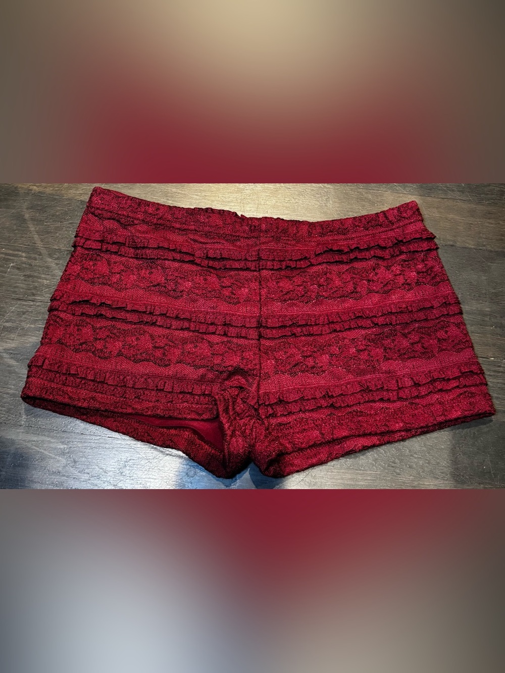 SHEIN Burgundy Lace Ruffle Lounge Shorts